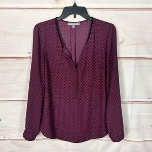 Daniel Rainn Top Womens M Black Red Geometric Blouse 1/2 Button Pullover Relaxed